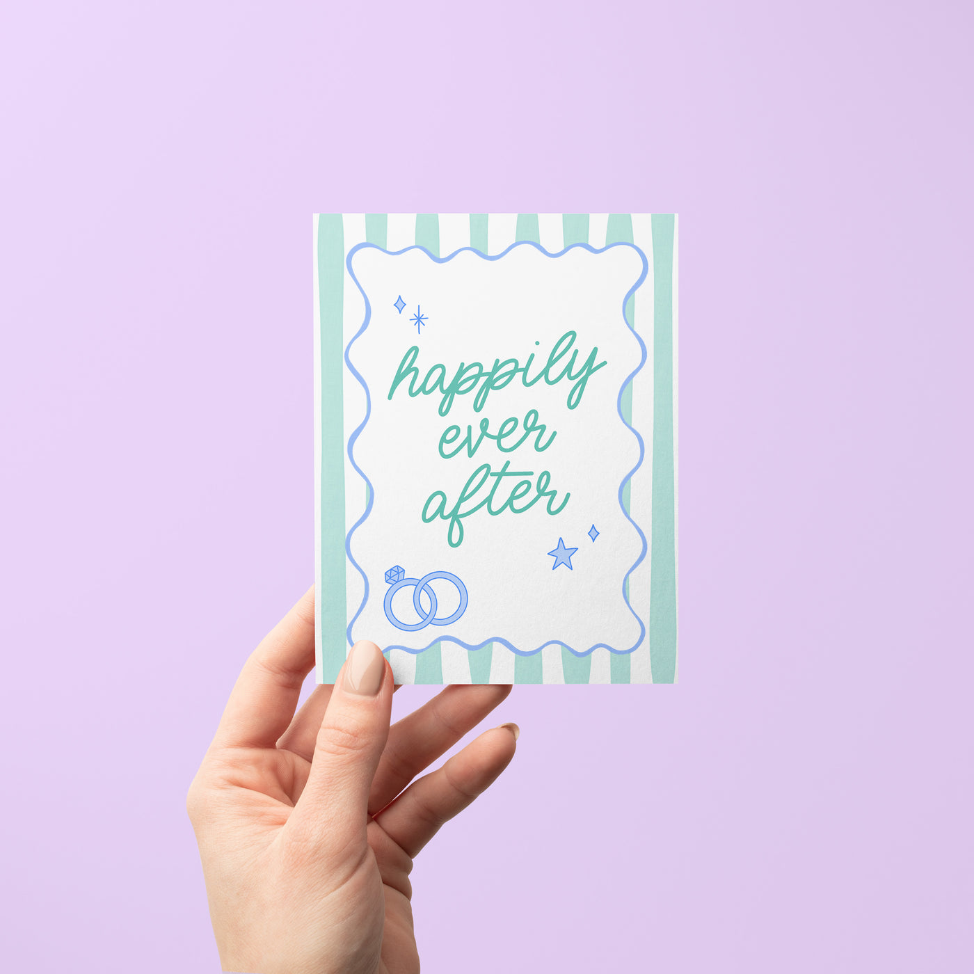 Happily Ever After card flat — hand drawn illustrated wedding card by MangoIllustrated