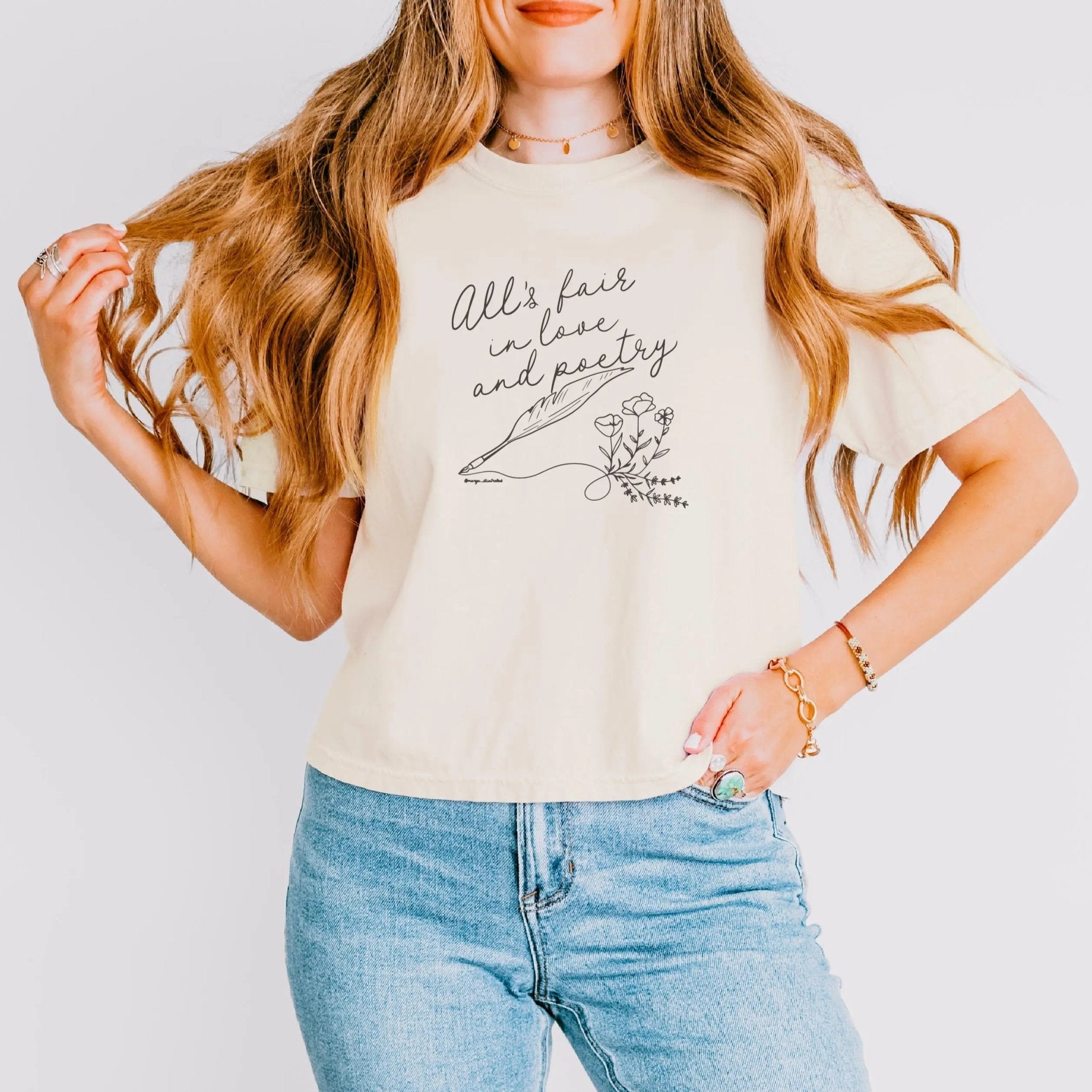 All's Fair in Love and Poetry Cropped Tee - MangoIllustrated - Apparel