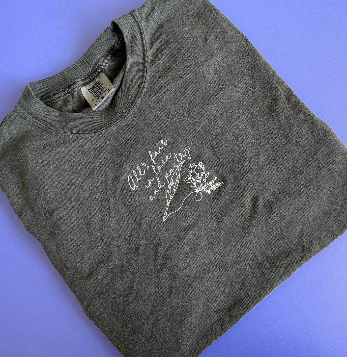 All's Fair in Love and Poetry embroidered t - shirt - MangoIllustrated - Apparel