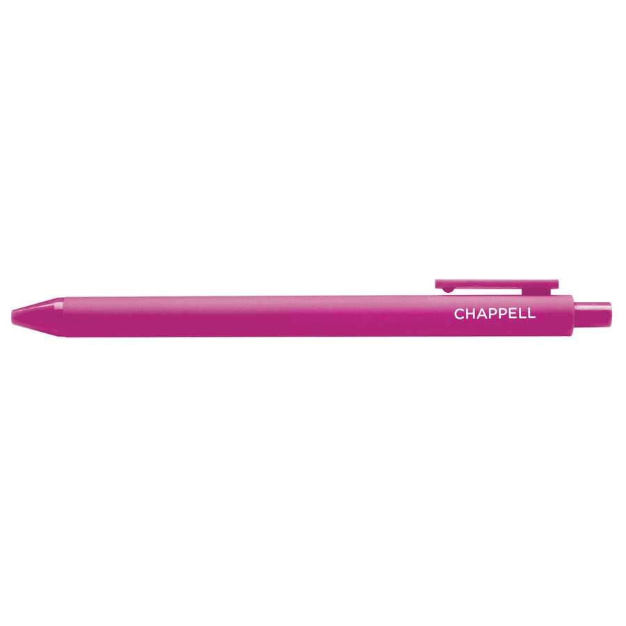 Pink pen with 'Chappell' text on a white background