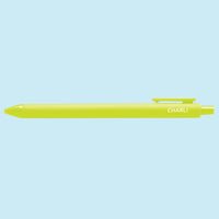 Lime green pen with 'Charli" text on a light blue background
