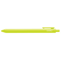 Lime green pen with 'Charli" text on a white background