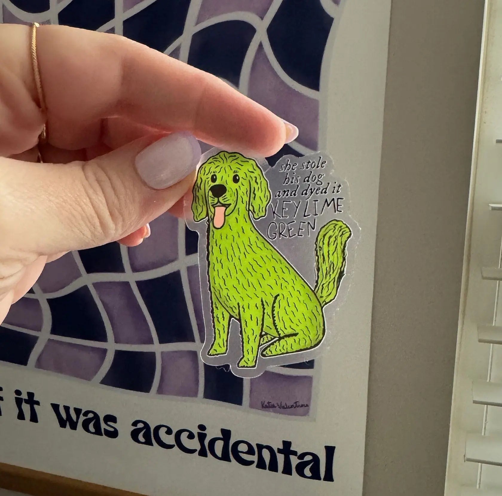 CLEAR Key Lime Green Dog sticker - MangoIllustrated - Sticker