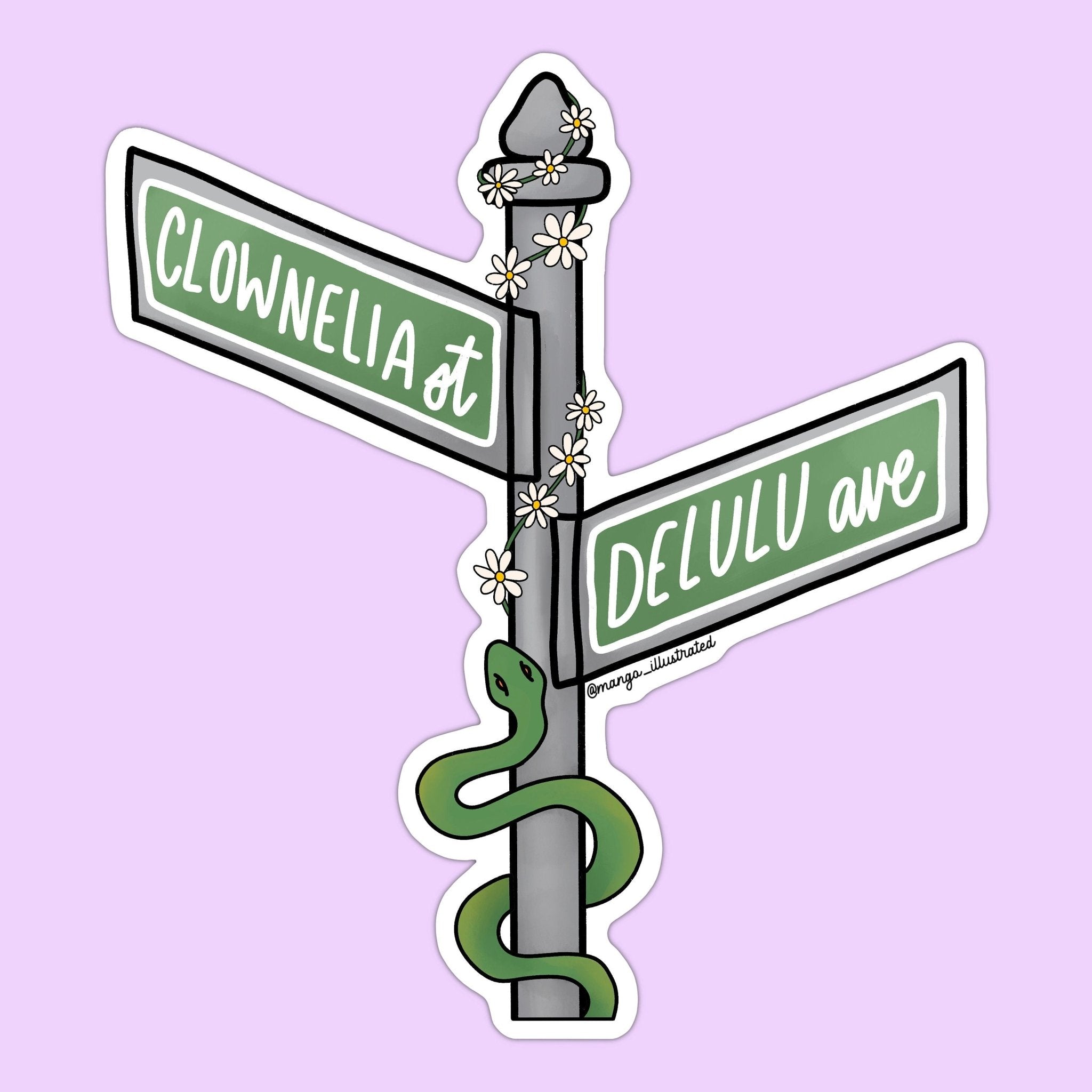 Clownelia Street and Delulu Avenue sticker - MangoIllustrated - Sticker