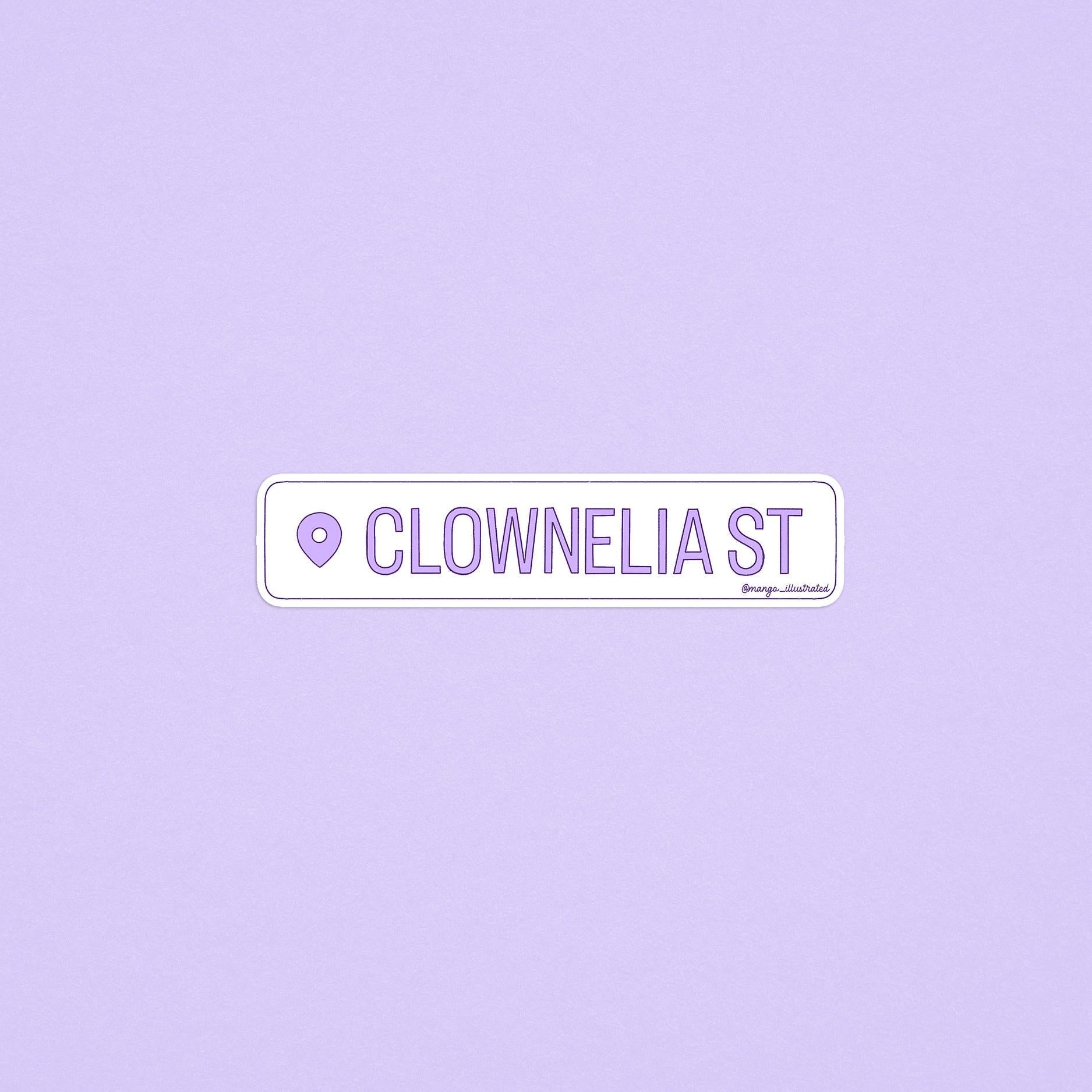 Clownelia Street location sticker - MangoIllustrated - Sticker