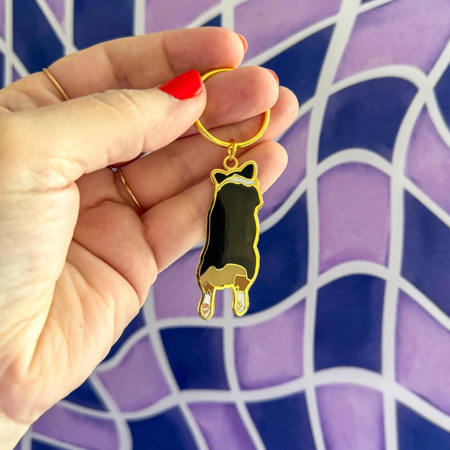 Corgi Sploot enamel keychain - MangoIllustrated - Accessories