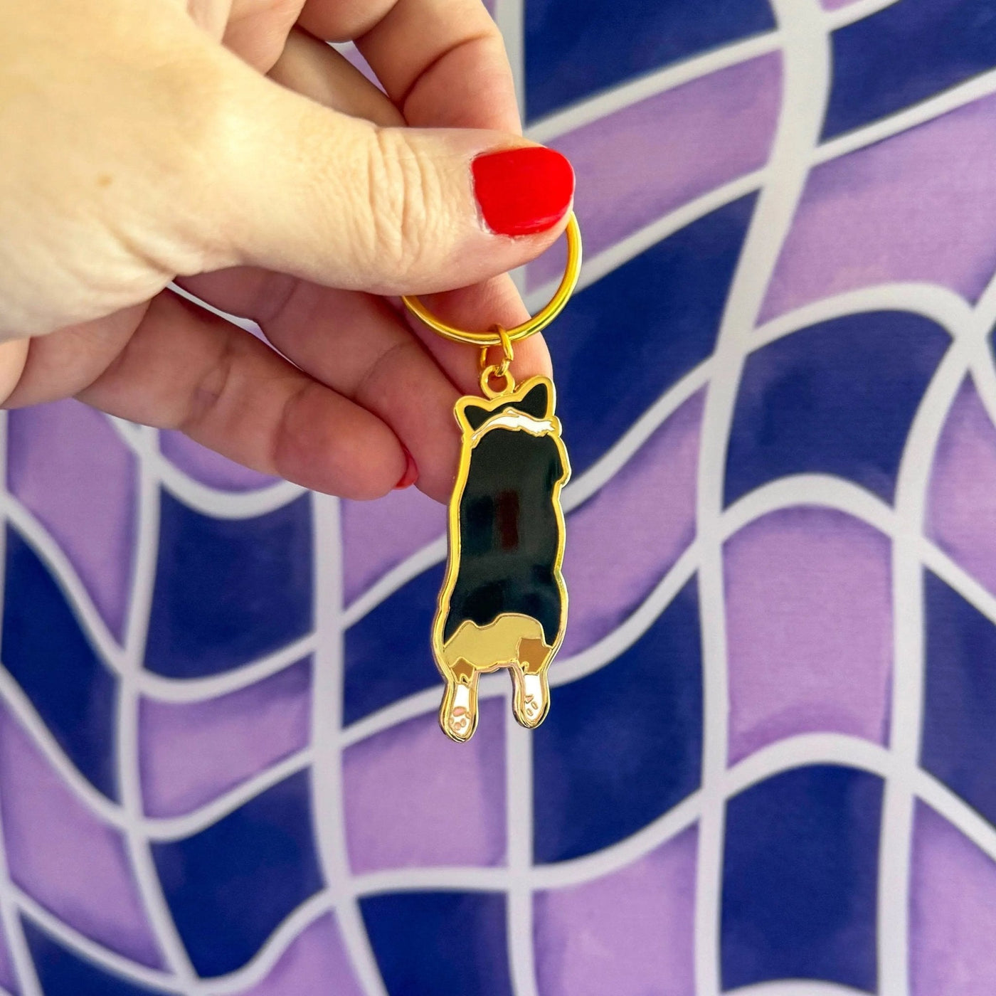 Corgi Sploot enamel keychain - MangoIllustrated - Accessories
