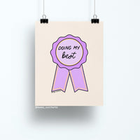 8x10 art print featuring a purple and gold illustrated ribbon with the handwritten phrase “Doing My Best” on a neutral beige background