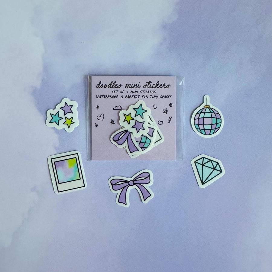 Doodles mini sticker set - mirrorball, bow, diamond, stars, polaroid - MangoIllustrated - Sticker