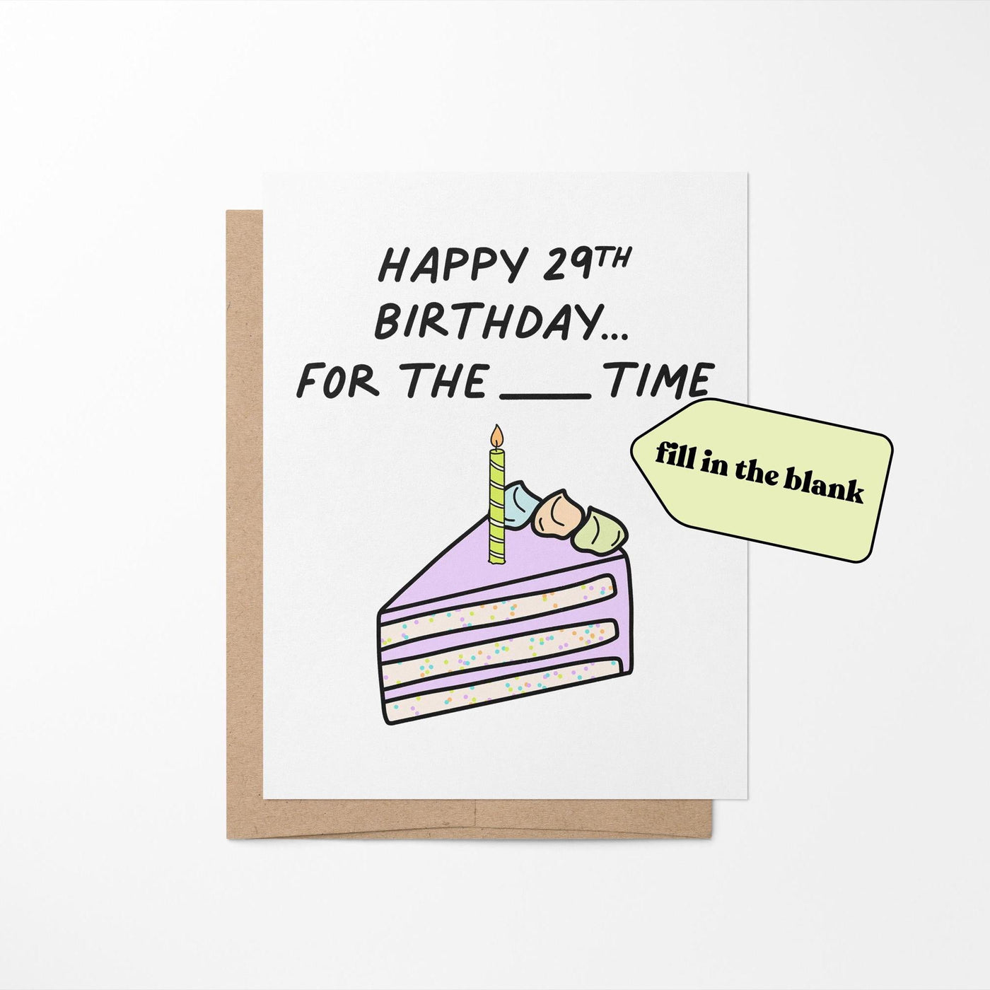 Happy 29th birthday again fill in the blank birthday card - MangoIllustrated - Greeting Cards