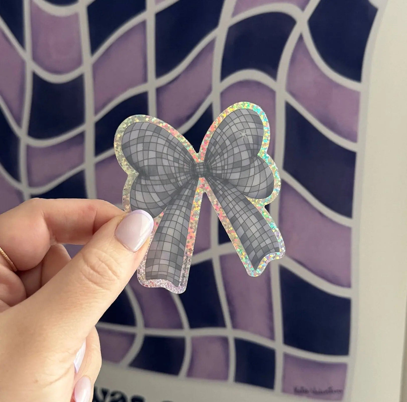 Holo glitter Disco Bow sticker - MangoIllustrated - Sticker