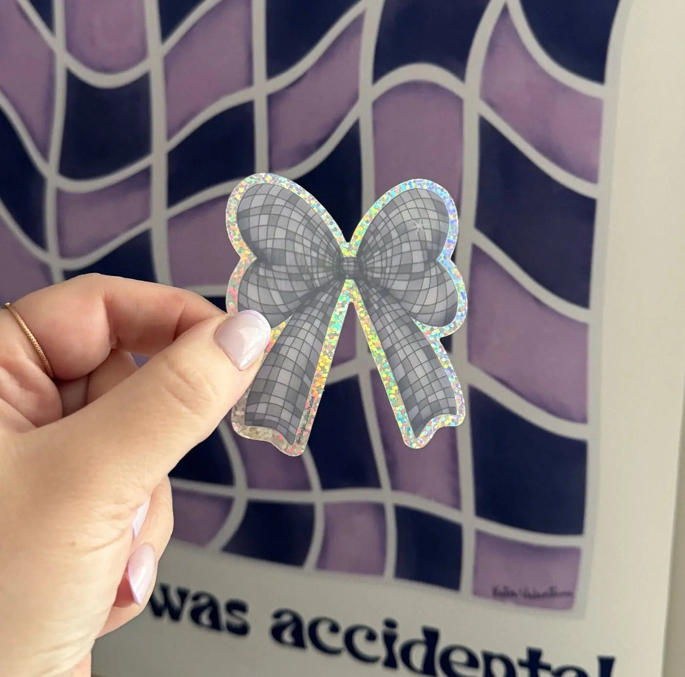 Holo glitter Disco Bow sticker - MangoIllustrated - Sticker