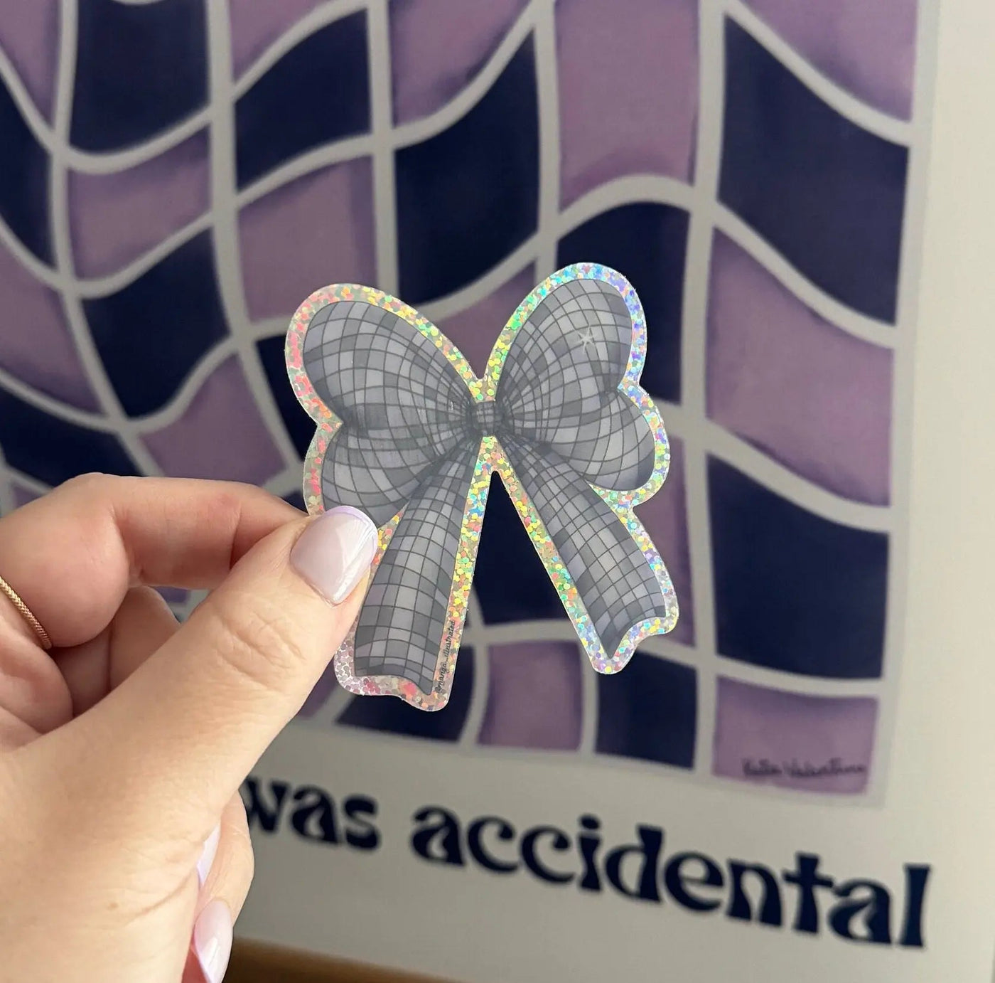 Holo glitter Disco Bow sticker - MangoIllustrated - Sticker