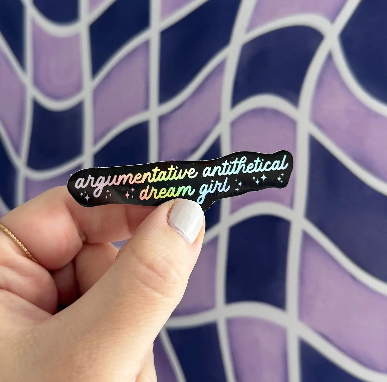 Holographic Argumentative Antithetical Dream Girl sticker - Black - MangoIllustrated - Sticker