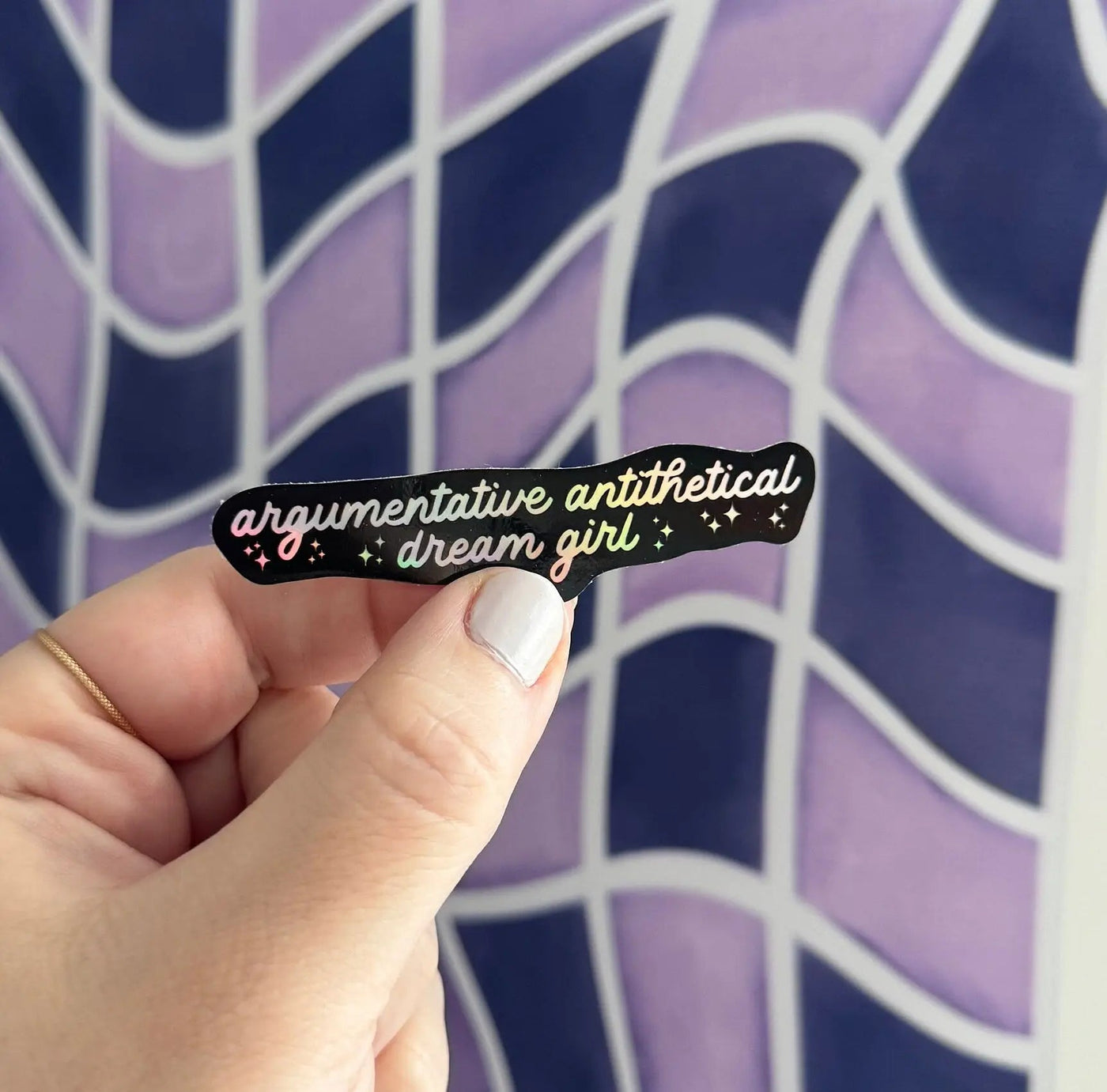 Holographic Argumentative Antithetical Dream Girl sticker - Black - MangoIllustrated - Sticker