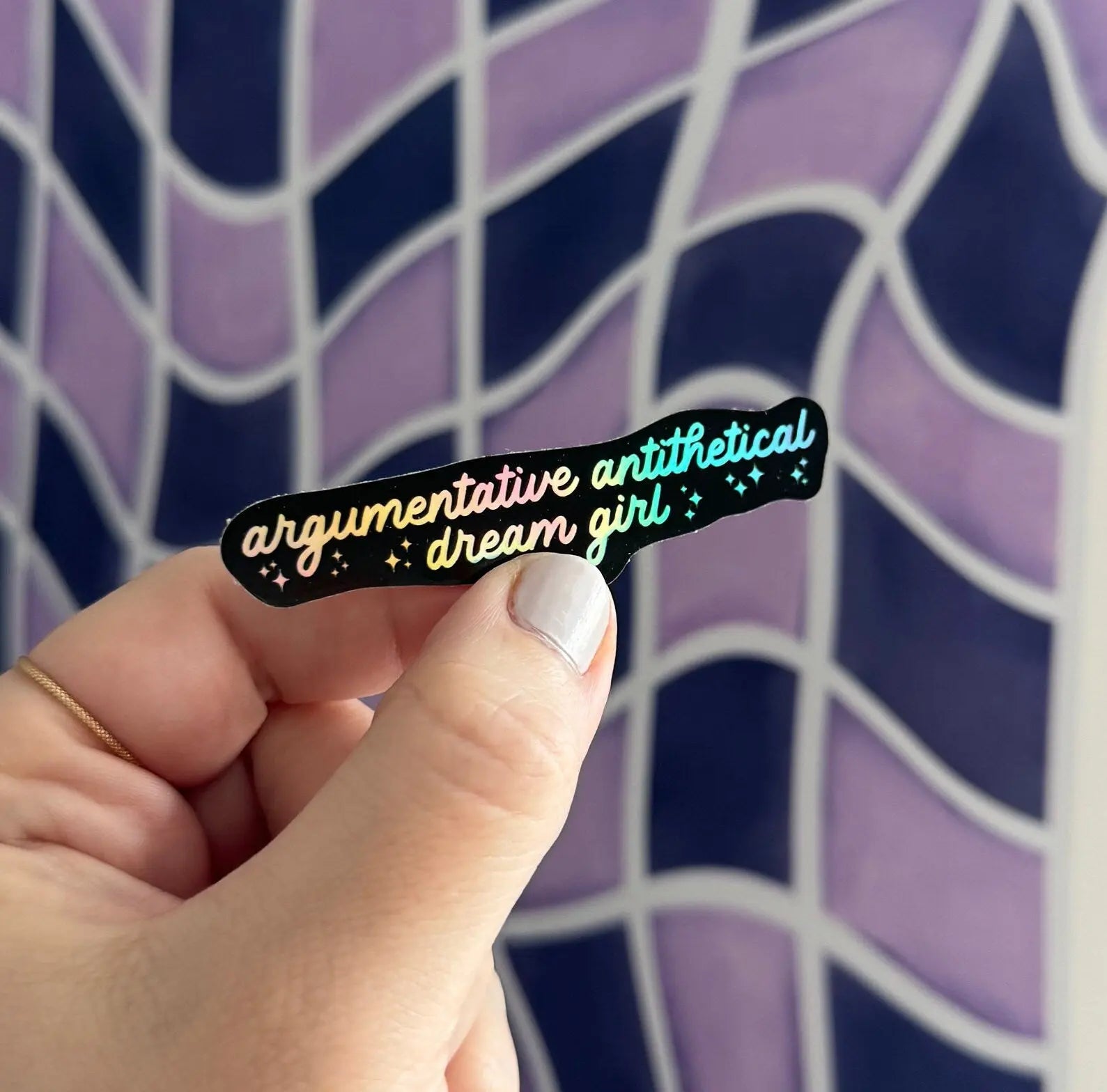 Holographic Argumentative Antithetical Dream Girl sticker - Black - MangoIllustrated - Sticker