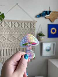 Holographic disco ball mushroom sticker - MangoIllustrated - Sticker