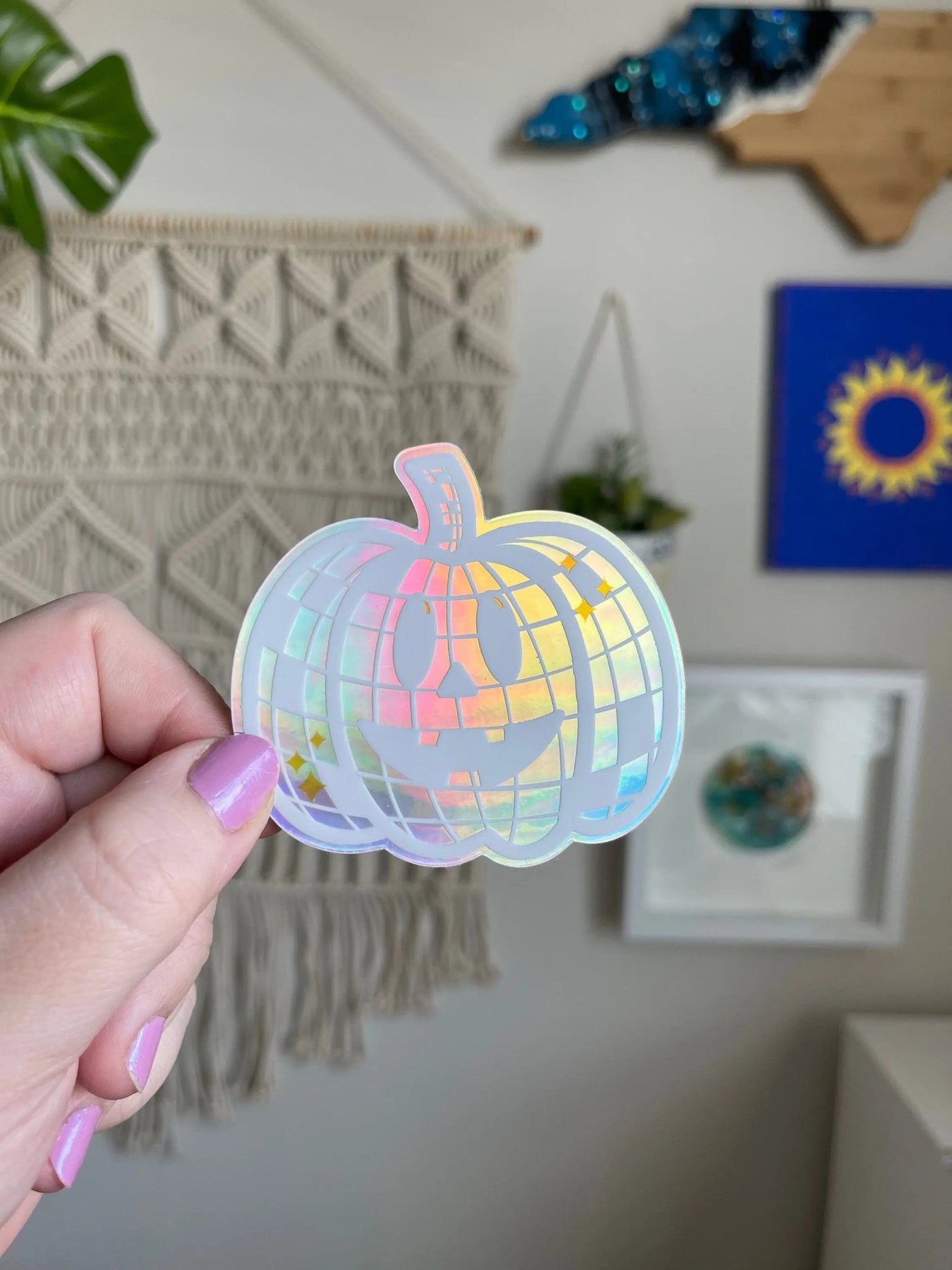 Holographic Disco Ball Pumpkin sticker - MangoIllustrated - Sticker