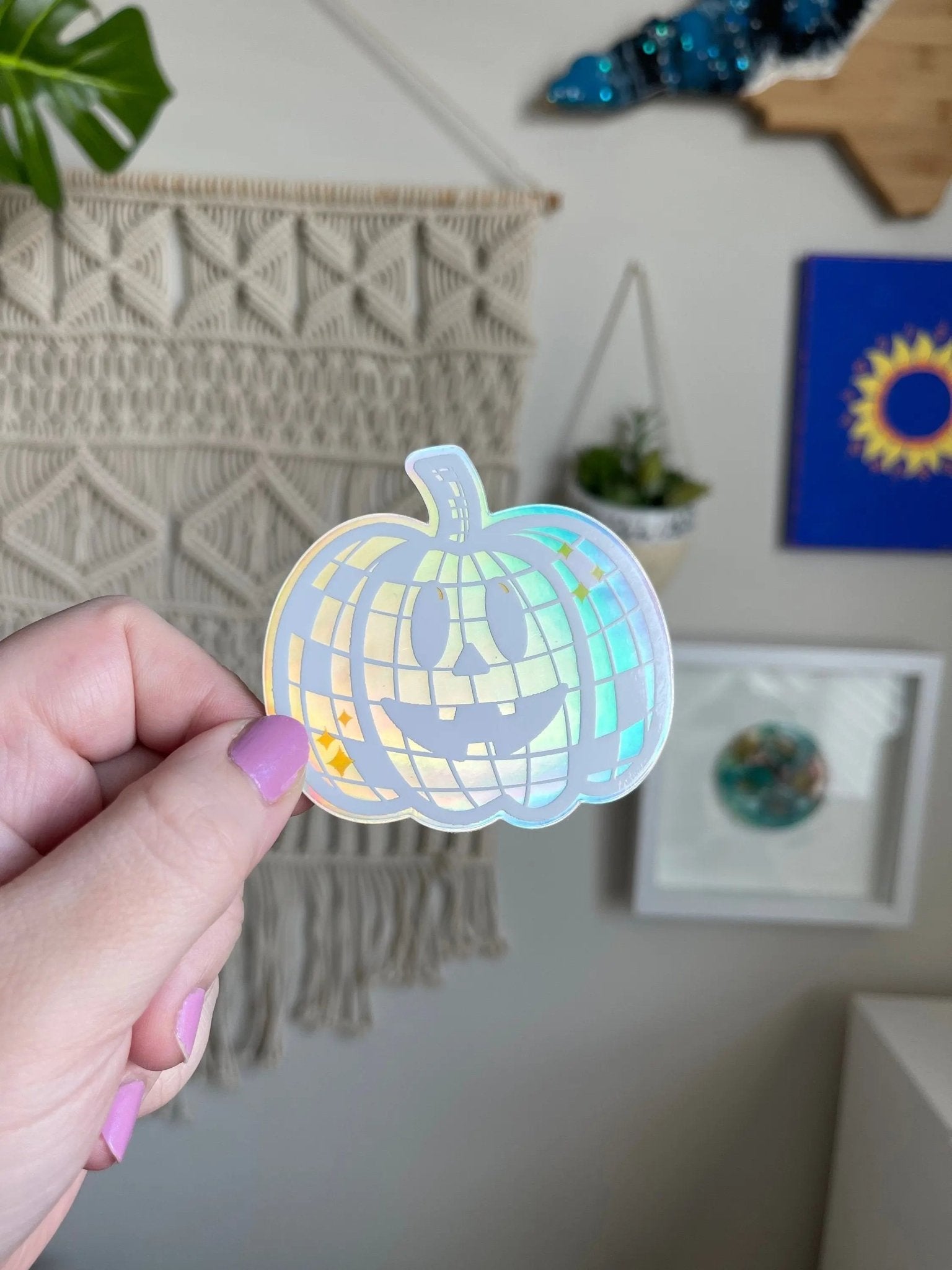 Holographic Disco Ball Pumpkin sticker - MangoIllustrated - Sticker