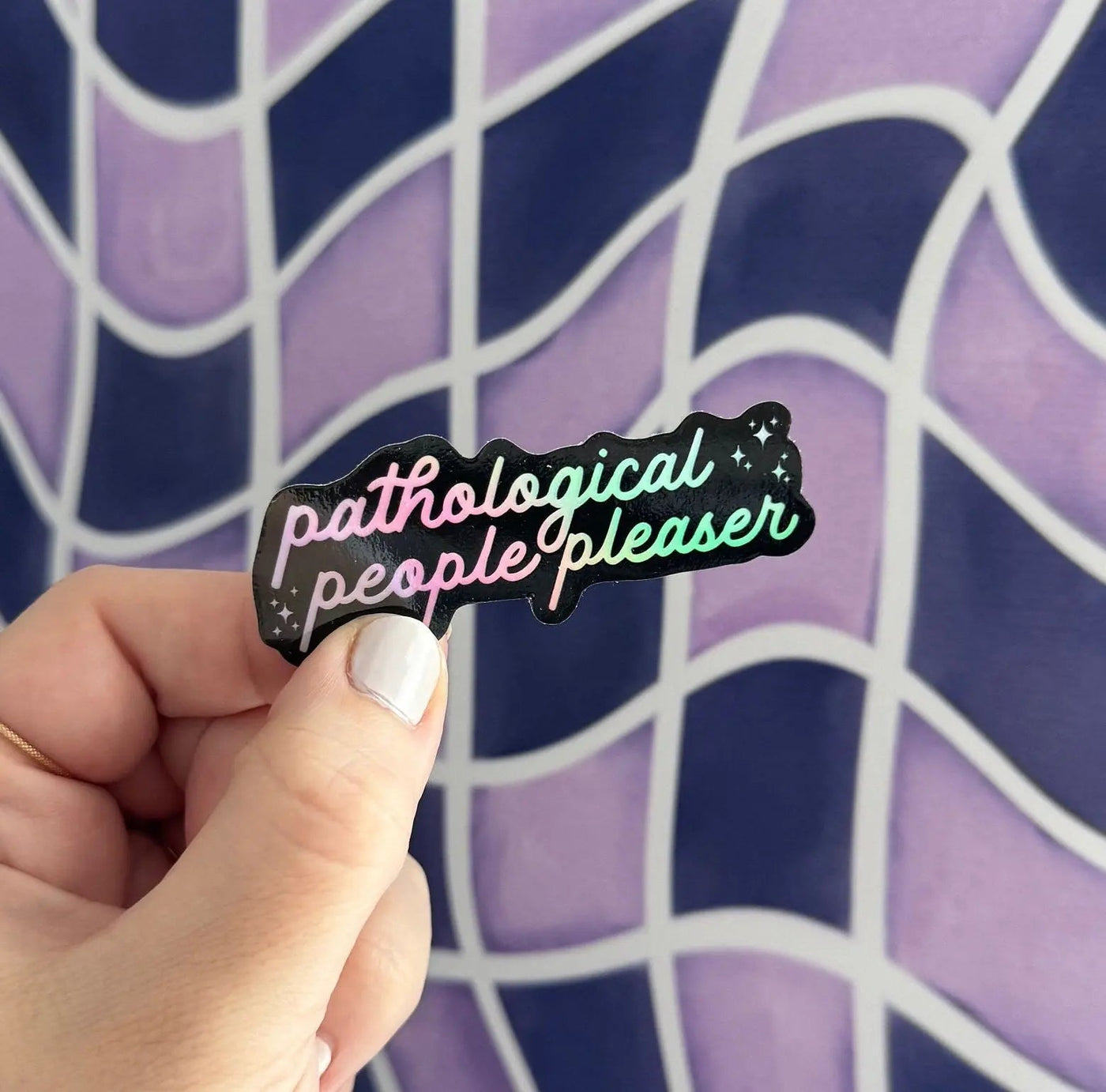 Holographic Pathological people pleaser sticker - Black - MangoIllustrated - Sticker