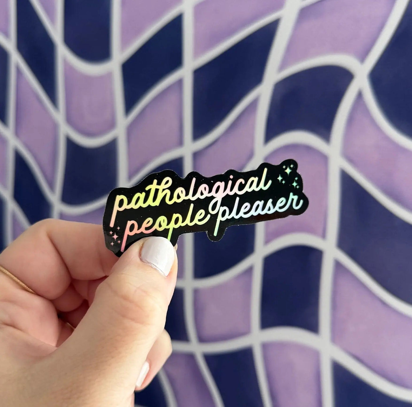 Holographic Pathological people pleaser sticker - Black - MangoIllustrated - Sticker