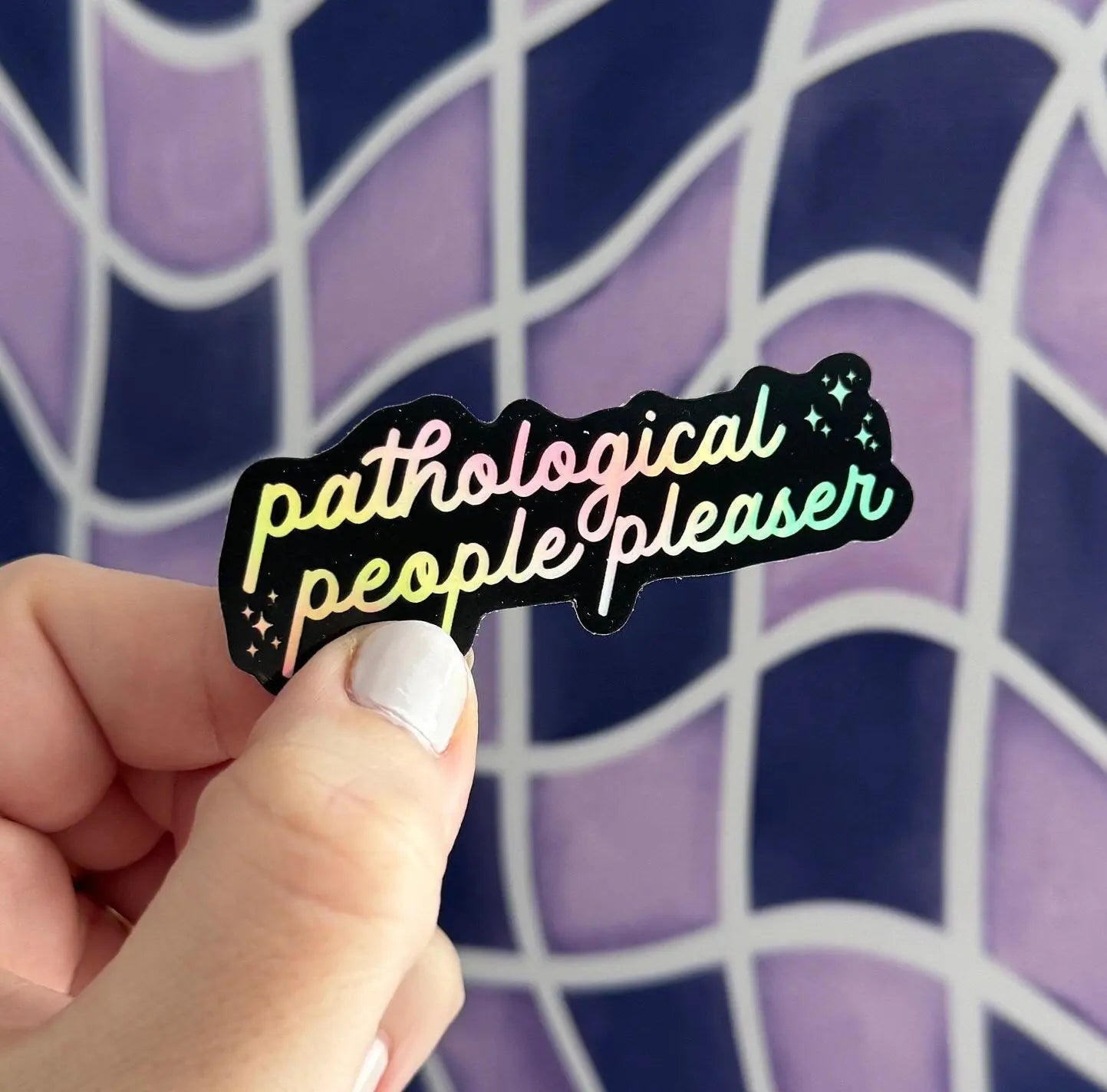 Holographic Pathological people pleaser sticker - Black - MangoIllustrated - Sticker