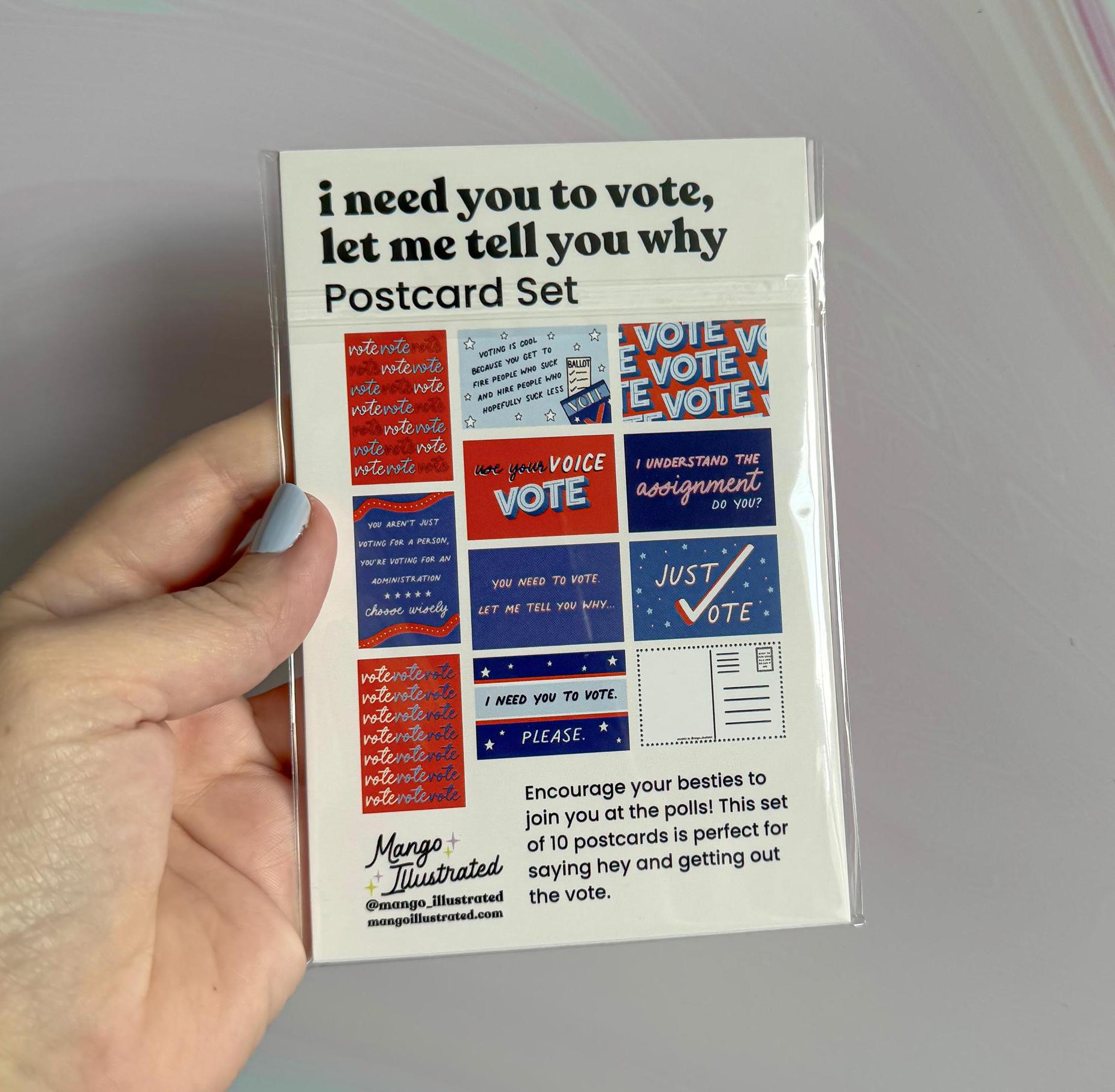 I Need You to Vote Postcard Set - MangoIllustrated - Greeting Cards