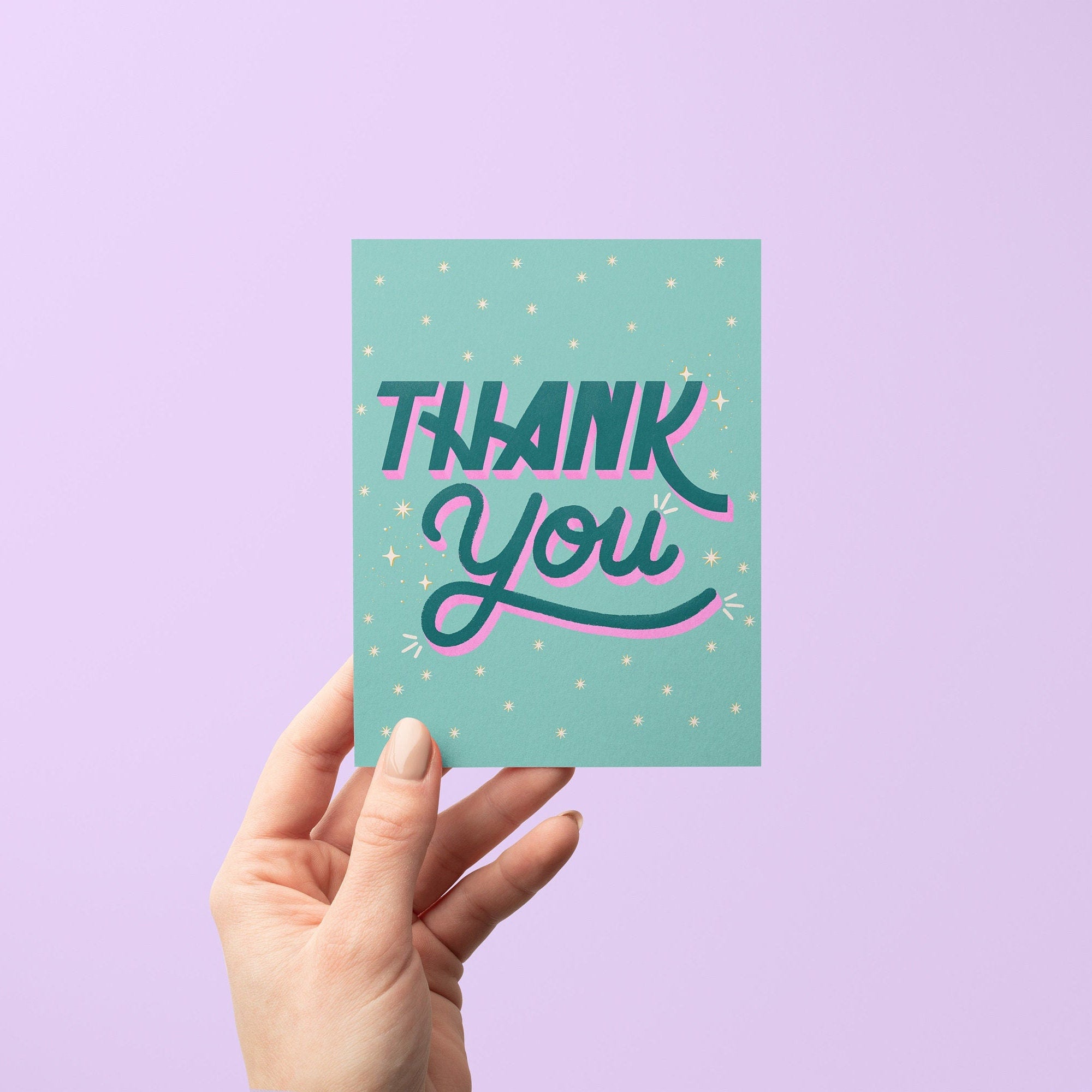 Thank You card - teal and pink