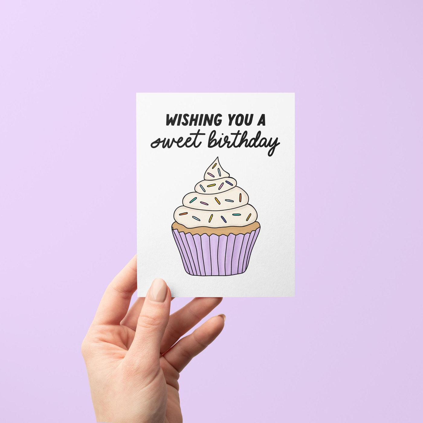 Wishing you a sweet birthday greeting card, colorful birthday card, cupcake birthday card, bright and fun birthday card, card for birthday