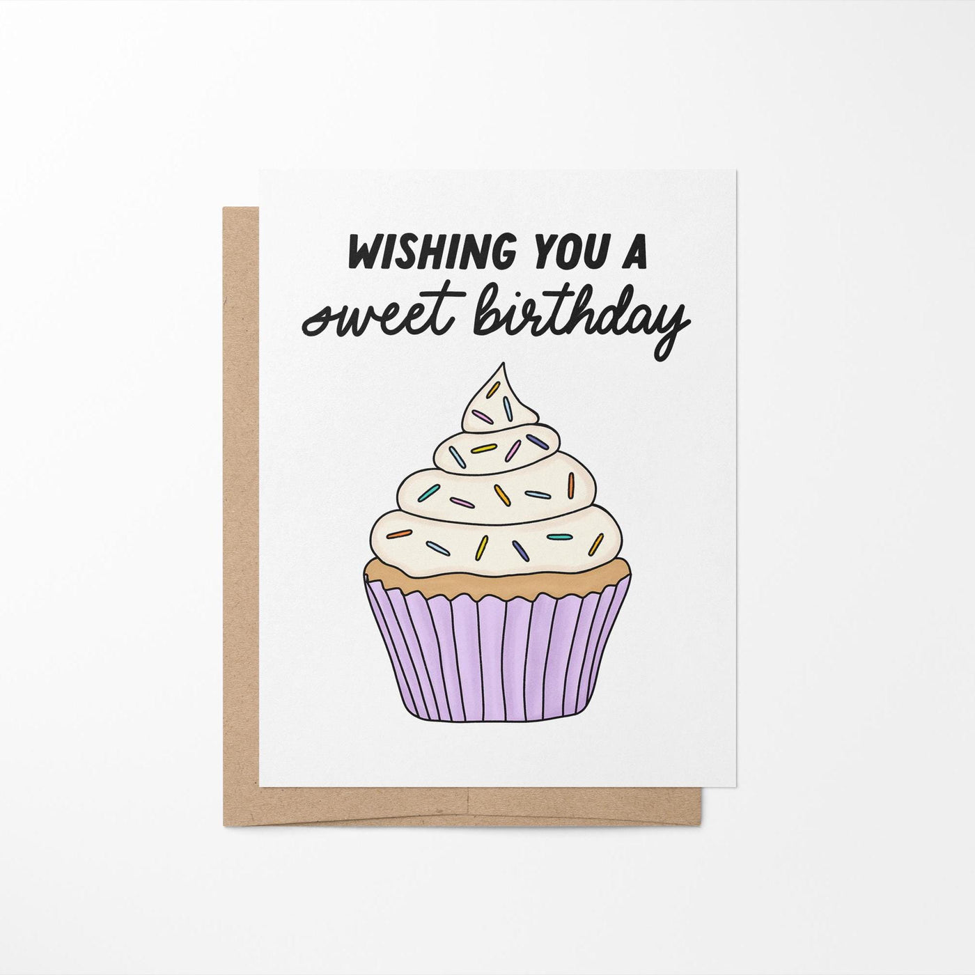 Wishing you a sweet birthday greeting card, colorful birthday card, cupcake birthday card, bright and fun birthday card, card for birthday