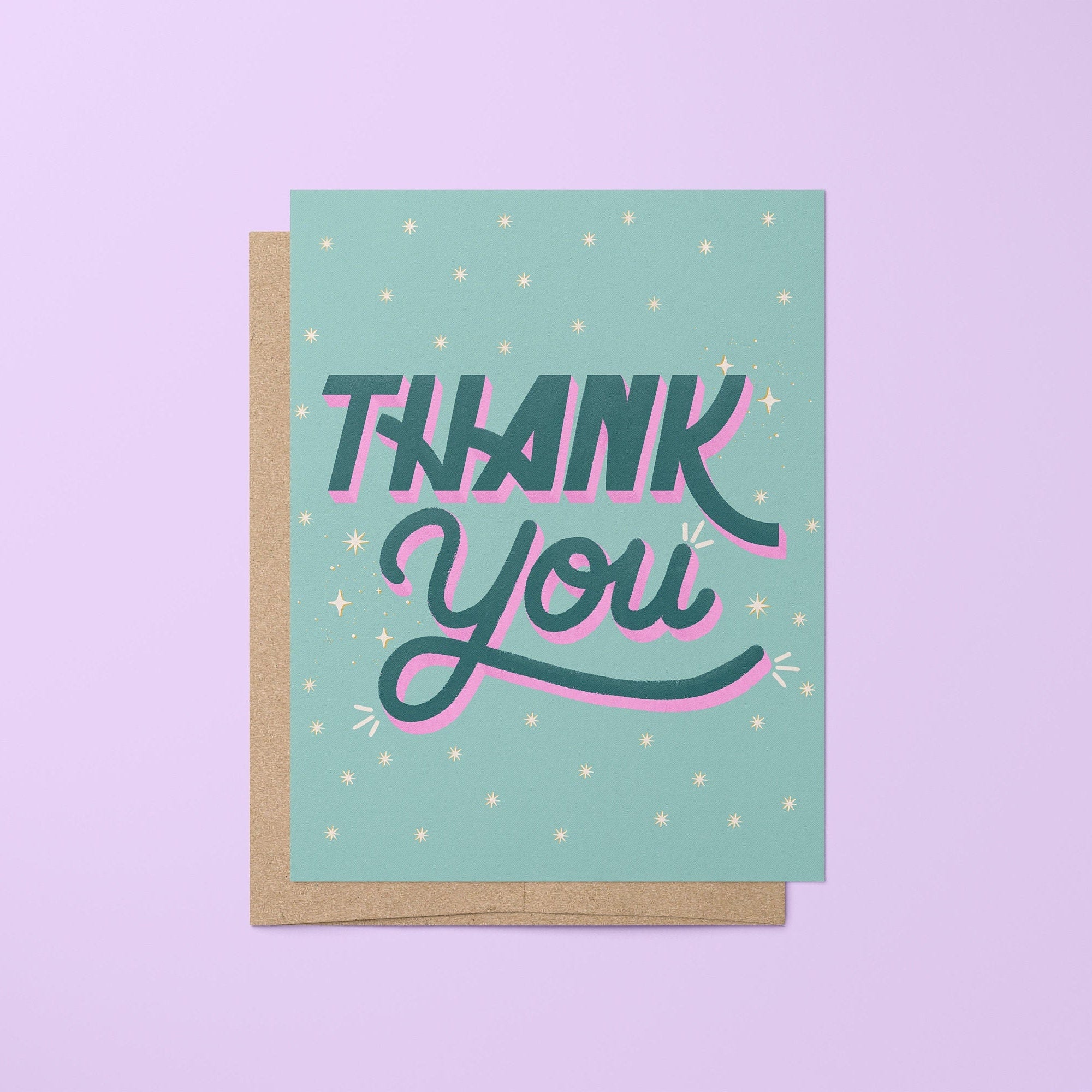 Thank You card - teal and pink