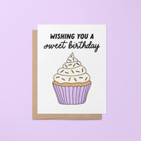 Wishing you a sweet birthday greeting card, colorful birthday card, cupcake birthday card, bright and fun birthday card, card for birthday