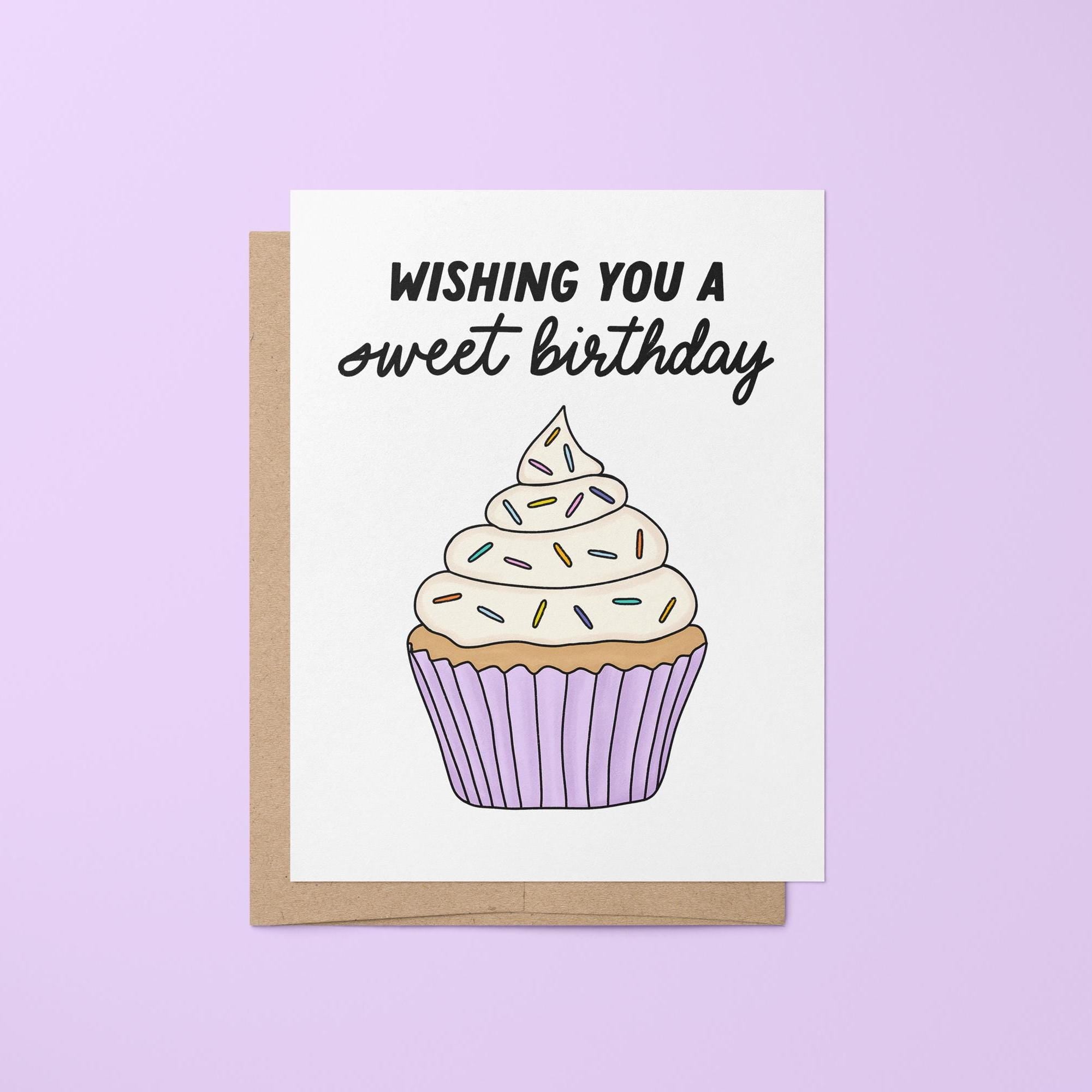 Wishing you a sweet birthday greeting card, colorful birthday card, cupcake birthday card, bright and fun birthday card, card for birthday