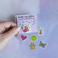 Doodles mini sticker set, lucky cat sticker, butterfly sticker, smile sticker, paw sticker, stickers for small spaces, stocking stuffer