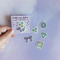 Doodles mini sticker set, bow sticker, diamond sticker, mirrorball sticker, disco ball sticker, stickers for small spaces, stocking stuffer