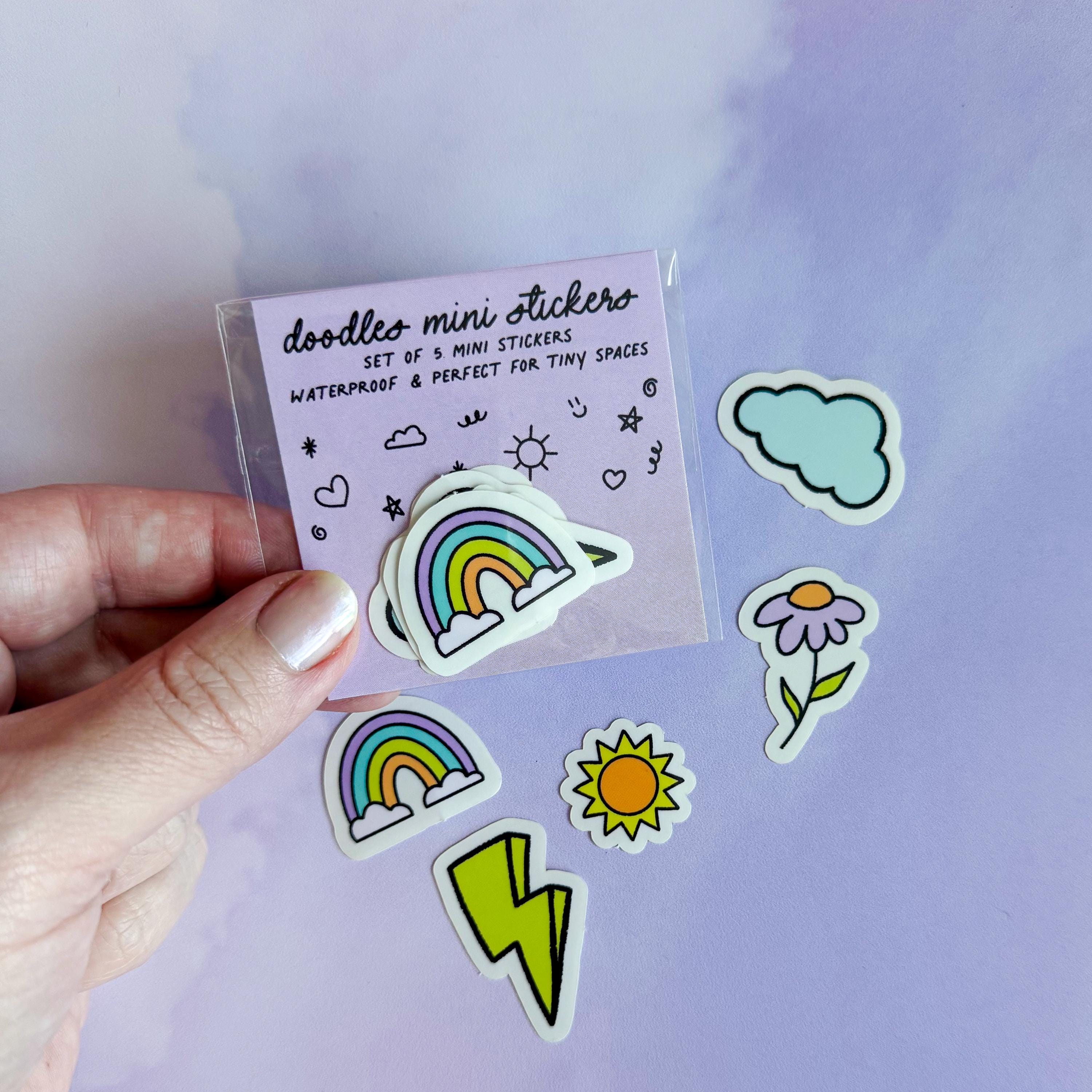 Doodles mini sticker set, rainbow sticker, lightning sticker, flower sticker, cloud sticker, stickers for small spaces, stocking stuffer