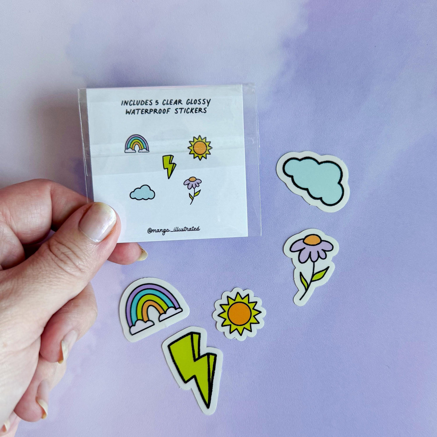 Doodles mini sticker set, rainbow sticker, lightning sticker, flower sticker, cloud sticker, stickers for small spaces, stocking stuffer