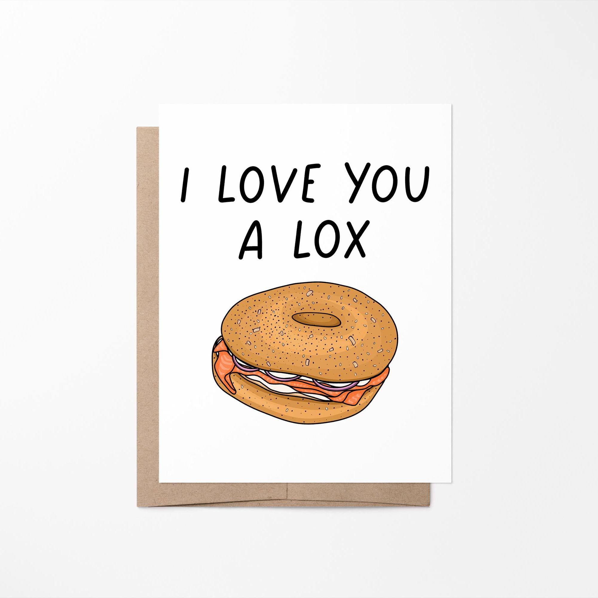 I love you a lox card, love you lox card, bagel Valentine&#39;s Day card