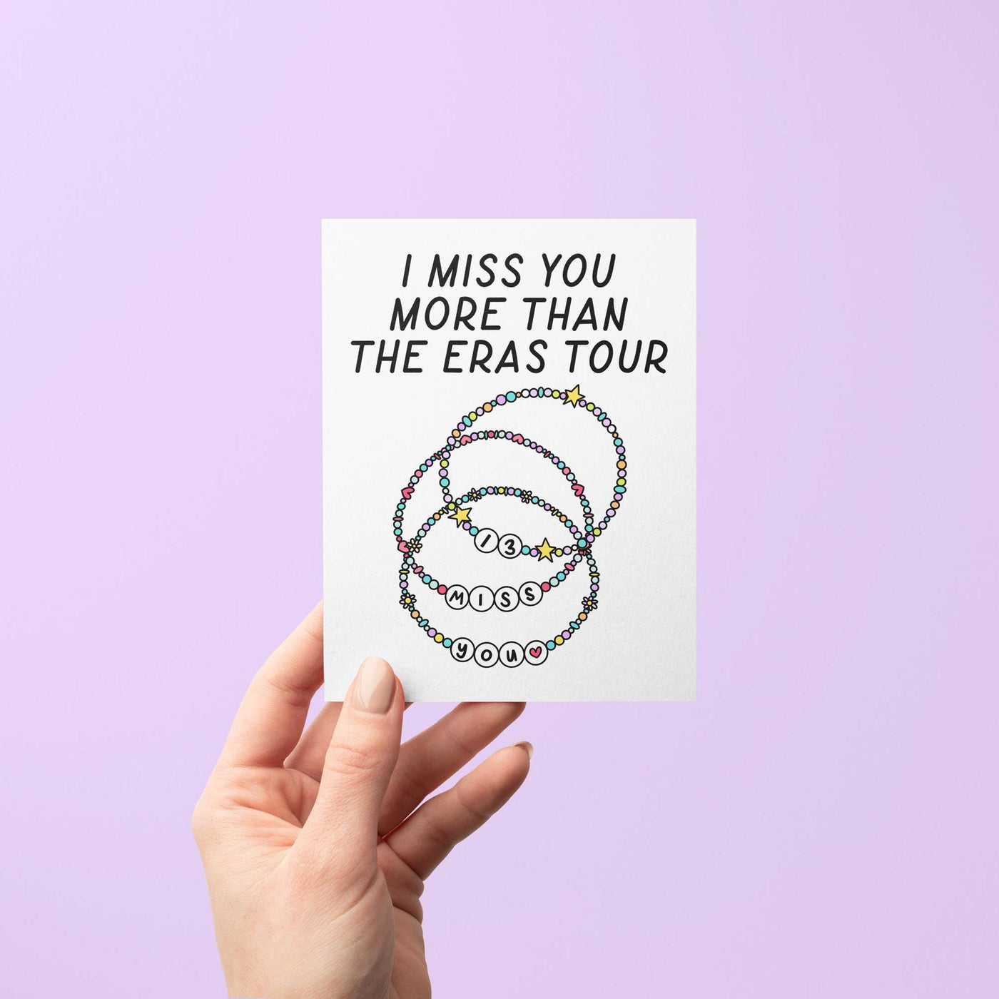 I miss you more than the eras tour card, friendship bracelet greeting card, thinking of you card