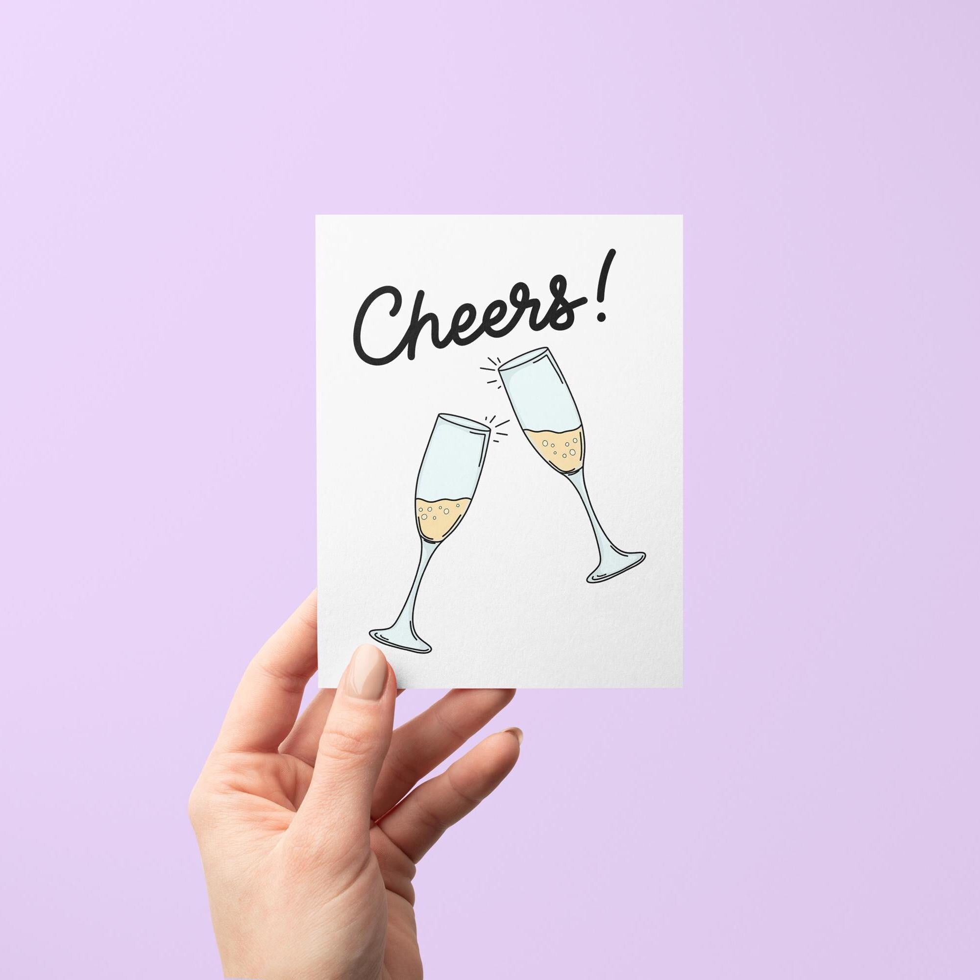 Cheers card, cheers champagne card, champagne cheers card, cheers greeting card