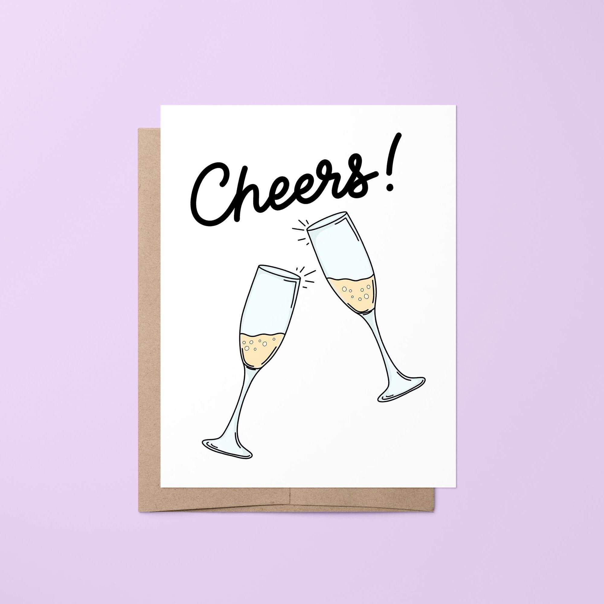 Cheers card, cheers champagne card, champagne cheers card, cheers greeting card