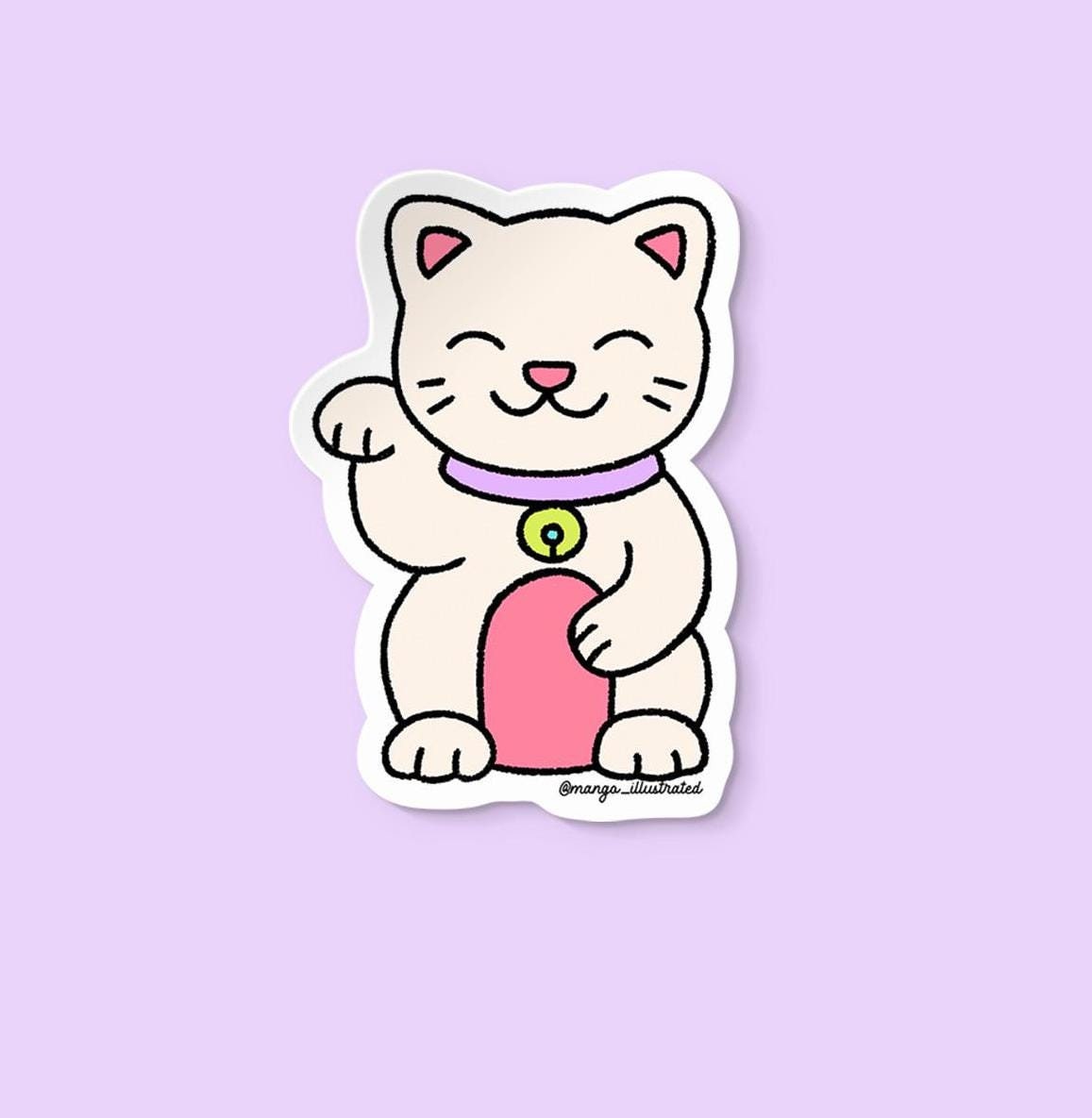 lucky cat sticker, cute cat doodle sticker