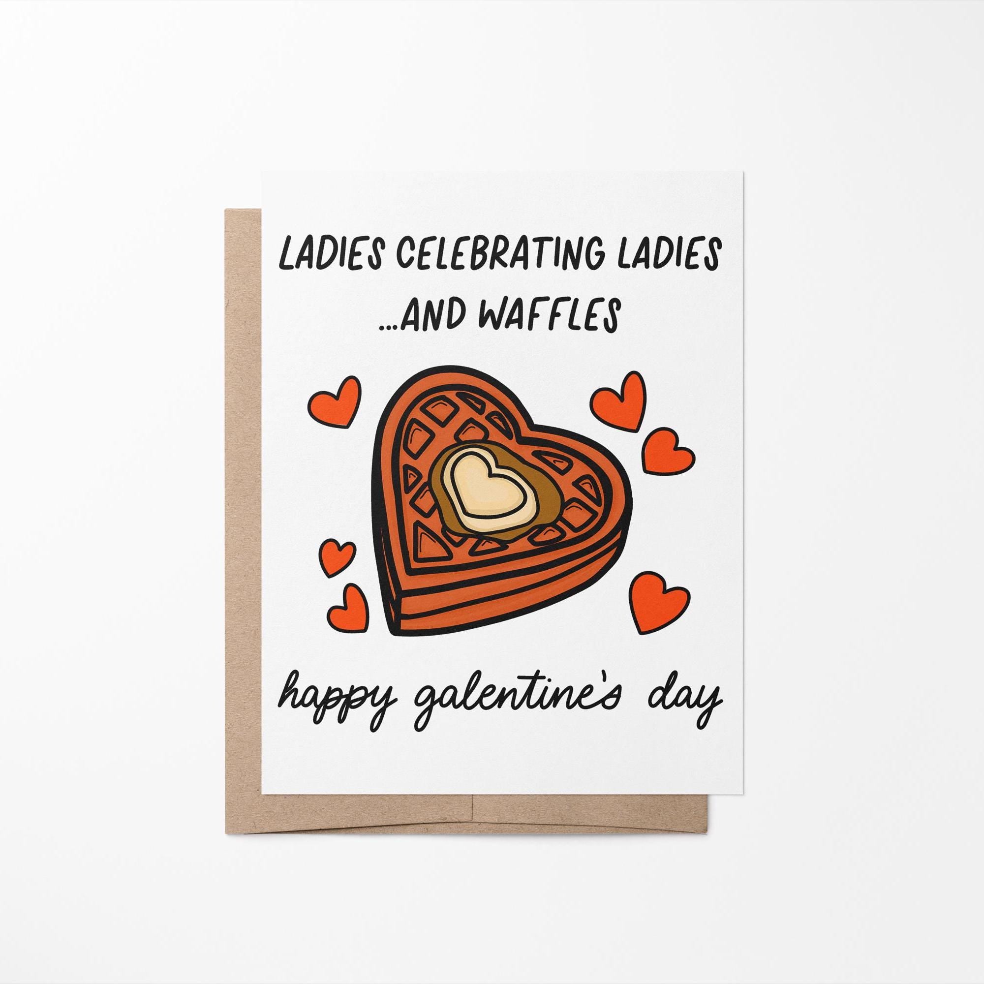 Ladies celebrating ladies...and waffles Galentine&#39;s Day card, parks and rec galentines day card, Leslie knope galentines day card