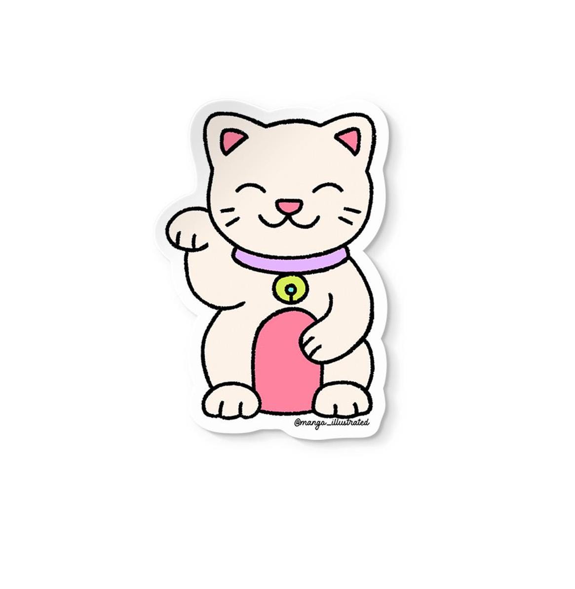 lucky cat sticker, cute cat doodle sticker