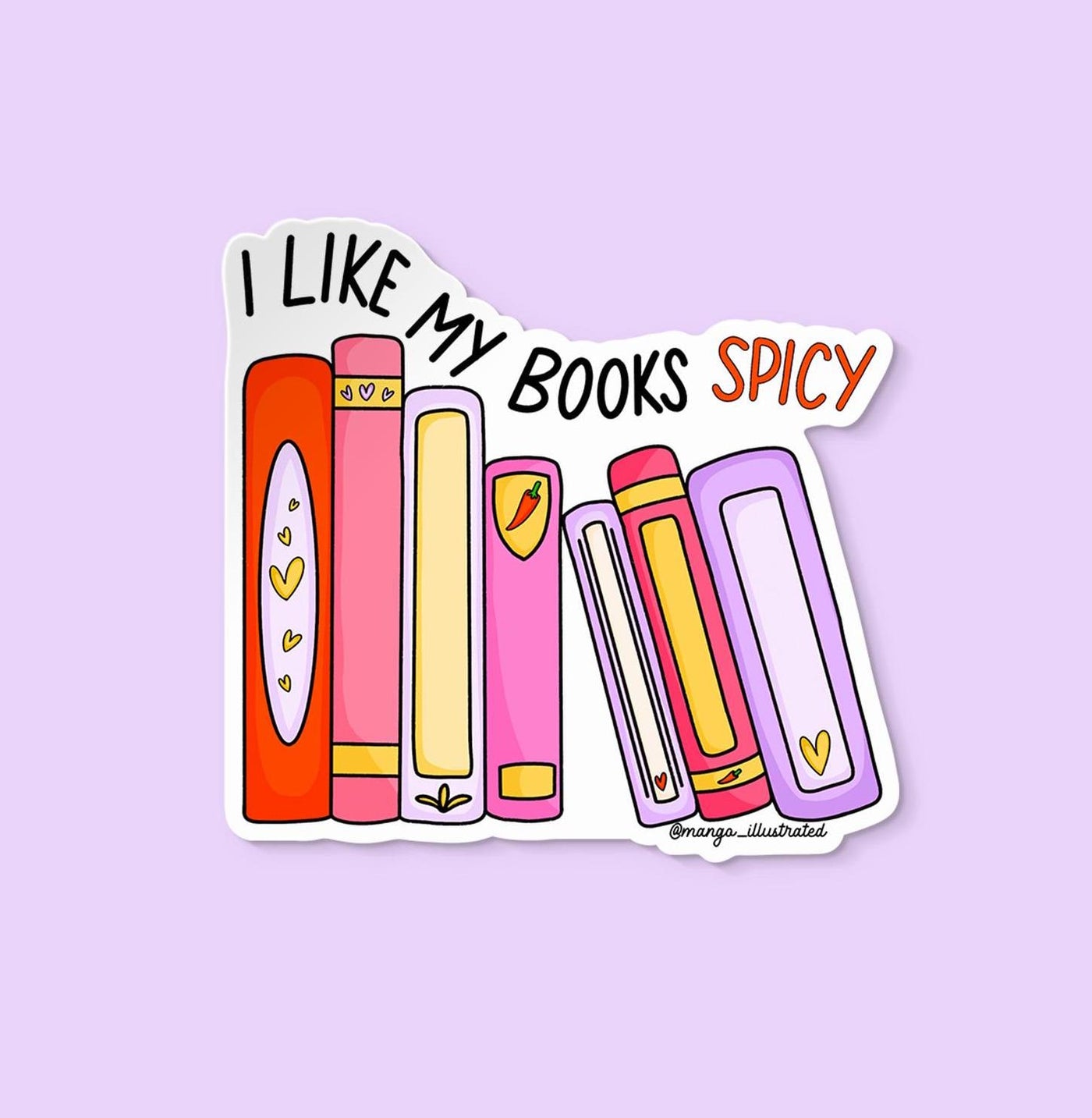 I like my books spicy sticker, book stack sticker