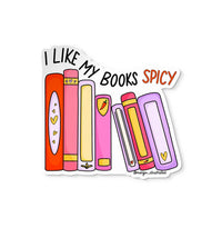 I like my books spicy sticker, book stack sticker