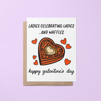 Ladies celebrating ladies...and waffles Galentine&#39;s Day card, parks and rec galentines day card, Leslie knope galentines day card