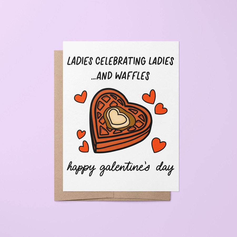 Ladies celebrating ladies...and waffles Galentine&#39;s Day card, parks and rec galentines day card, Leslie knope galentines day card