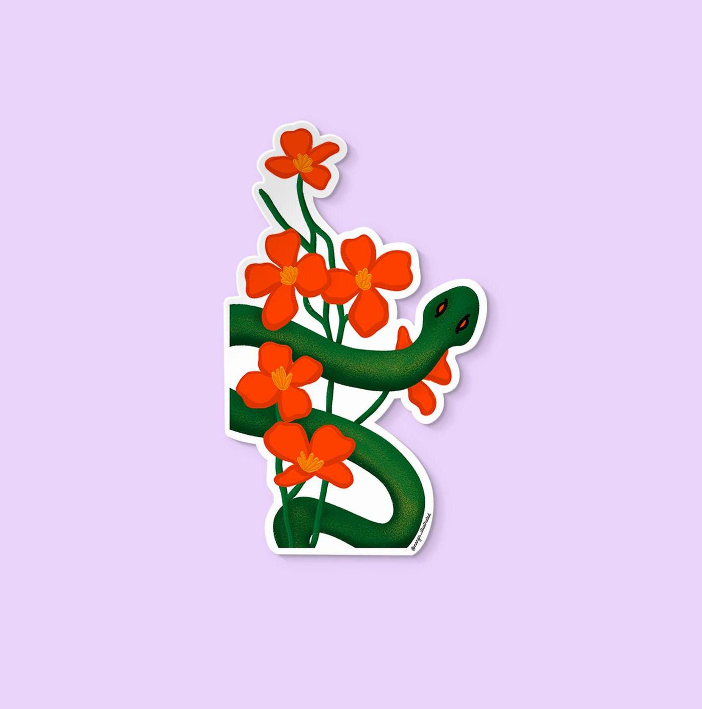 Floral snake sticker, snake with flowers, snake with poppies sticker, snake florals sticker, poppy sticker, year of the snake sticker