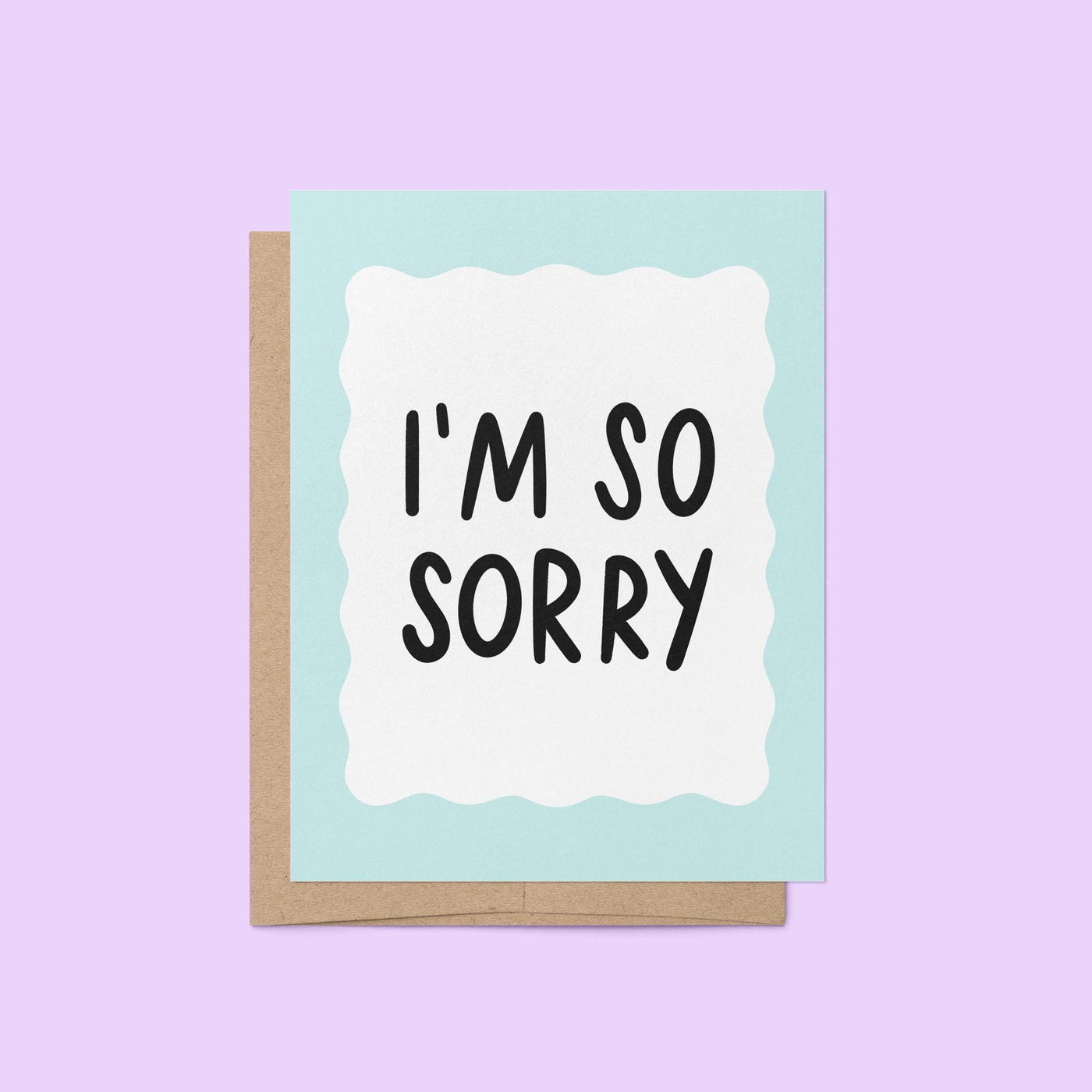 I&#39;m so sorry card, blue squiggle border apology card, sympathy card, condolence card